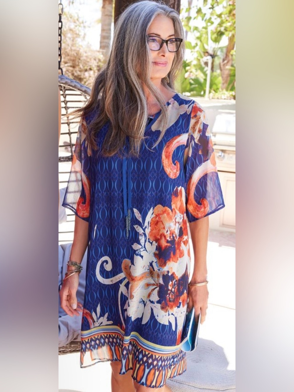 Soft Surroundings Dress NWOT Blue Floral Narcissus Sheer Sheath Resort Wedding M